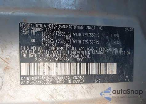 2020 Toyota Rav4 Xle Premium from USA, damaged, VIN 2T3C1RFV2LW090978